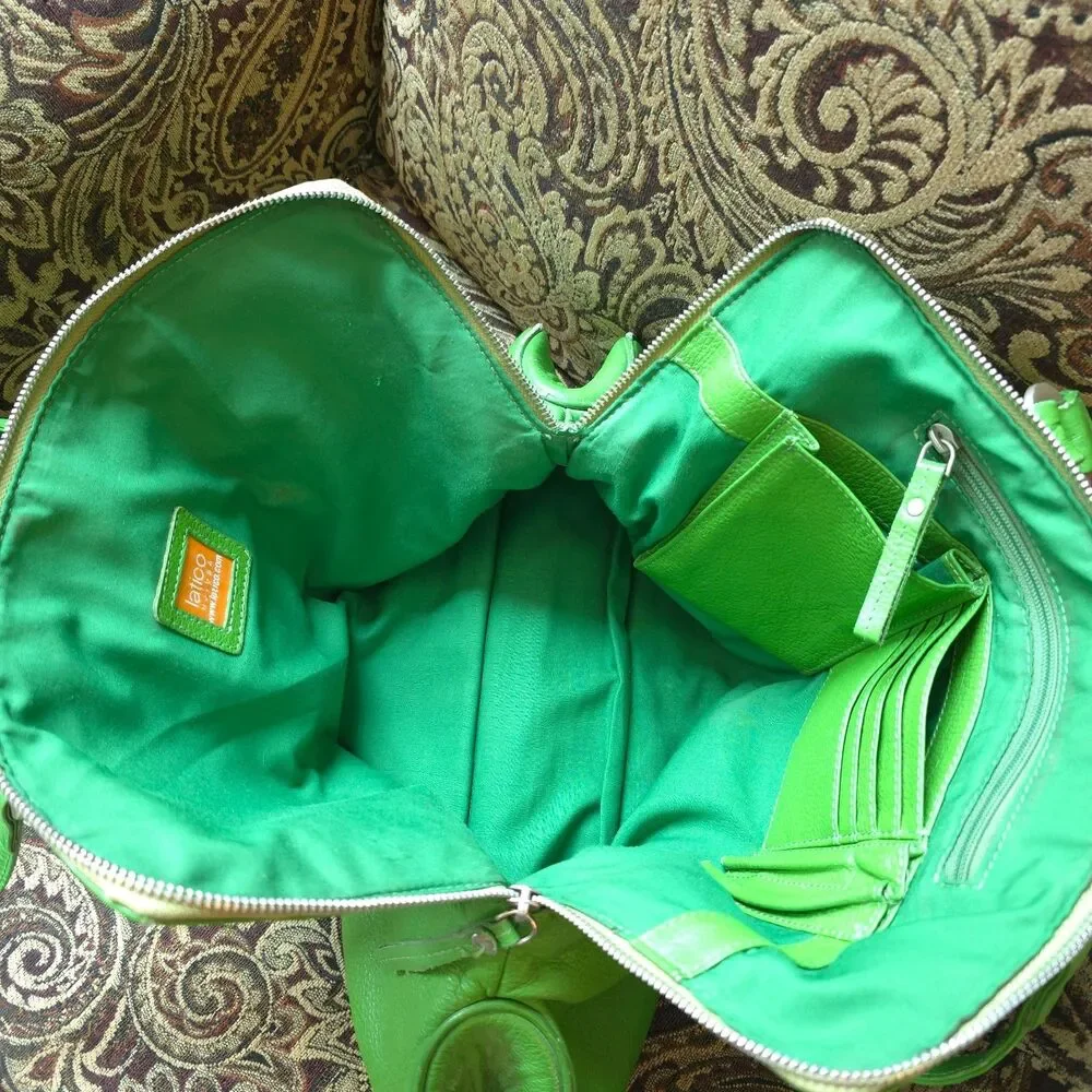 Vintage Latico Leathers Kelly Green Leather Laptop Tote USA Organizer Bag Rare